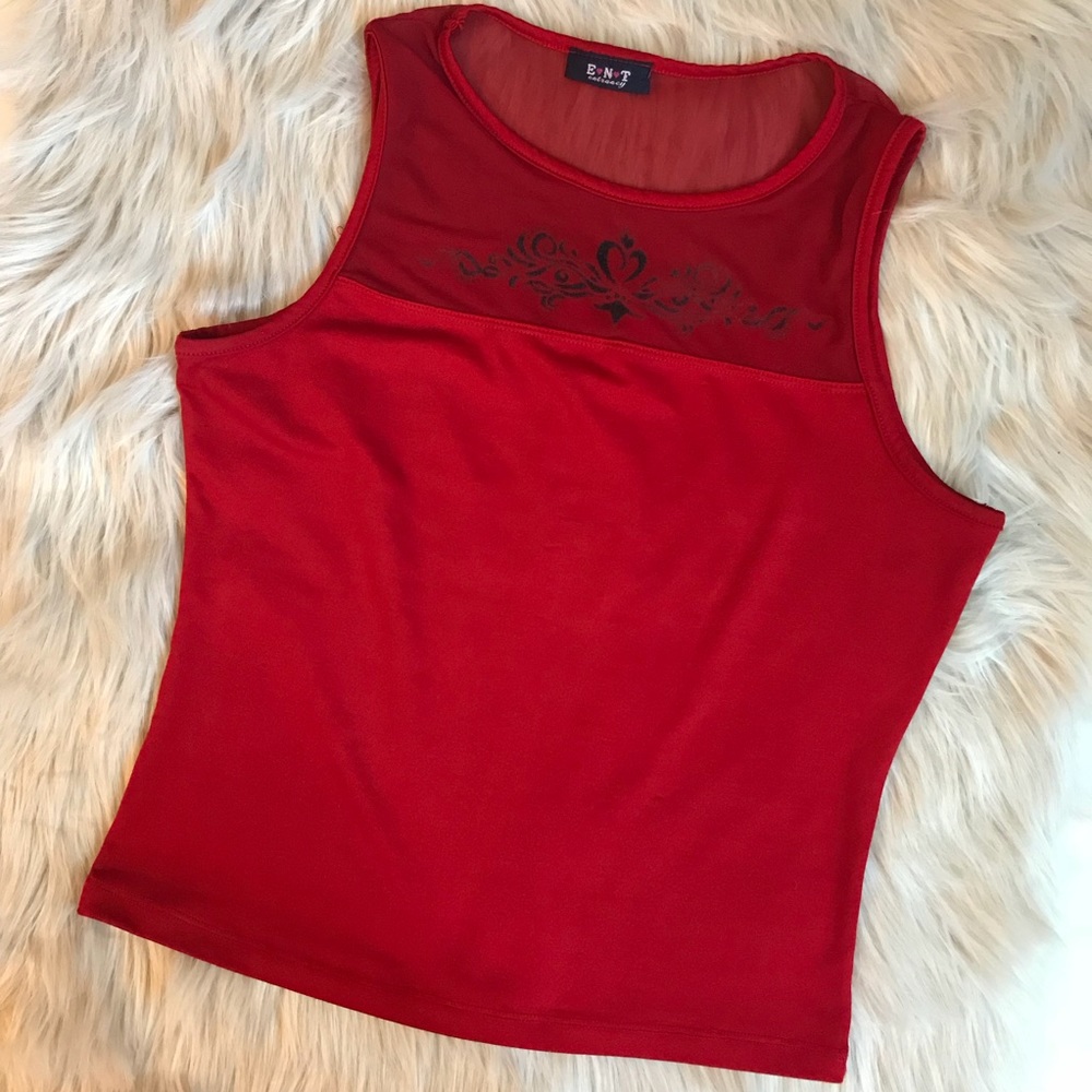Vintage Red Tank with Sheer Panel